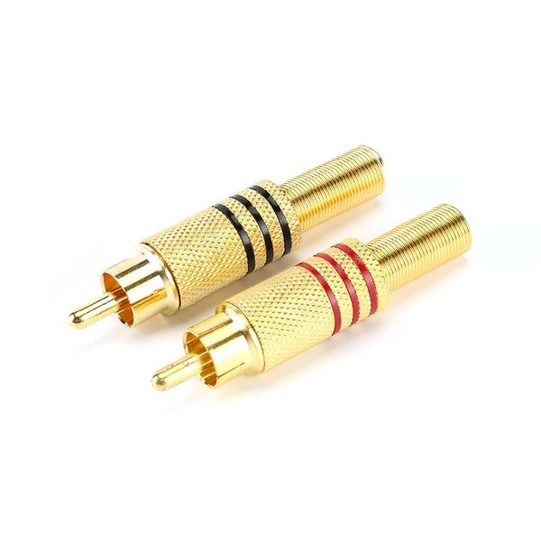 RCA Connector Manufacturer - 2pcs Gold Red Black Metal Spring Male Jack Plug for PC Audio Video Welding DIY