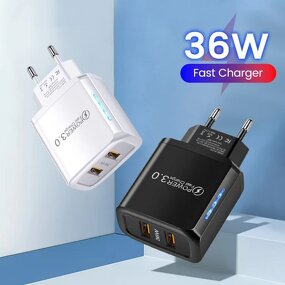 Wall Charger Manufacturer - 36W Dual USB QC3.0 Fast Charger for Samsung Xiaomi Huawei