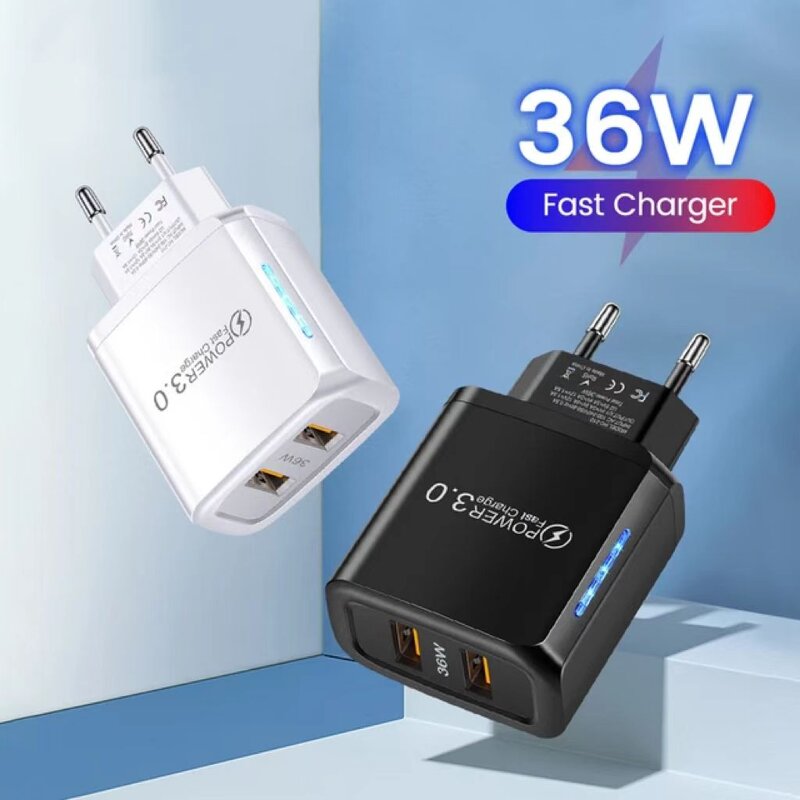 Wall Charger Manufacturer - 36W Dual USB QC3.0 Fast Charger for Samsung Xiaomi Huawei