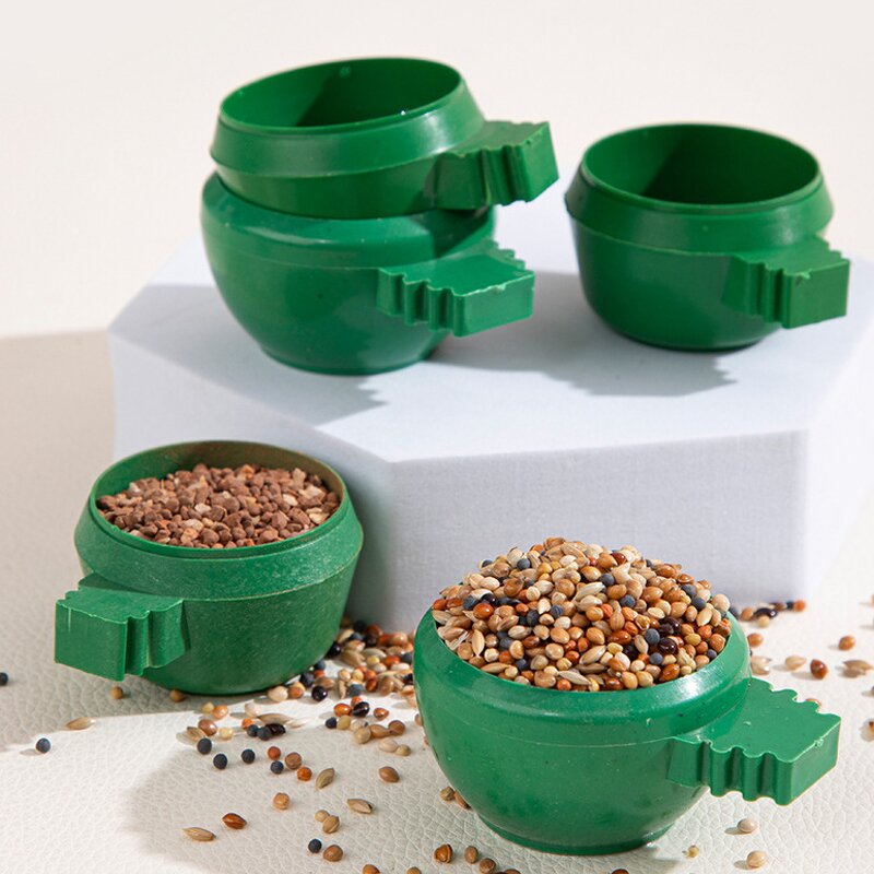 Birdcage Accessories Manufacturer - Green Plastic Round Bird Food Cup Feed Boxes Water Bowl