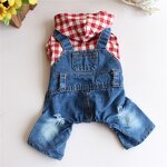 Dog Clothes Manufacturer - Four Seasons Striped Four-legged Denim Overalls Hooded Jean Cowboy Jacket
