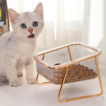 Pet Bowl Manufacturer - Transparent Plastic Single or Double with Metal Bracket Solid Pattern