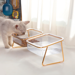 Pet Bowl Manufacturer - Transparent Plastic Single or Double with Metal Bracket Solid Pattern