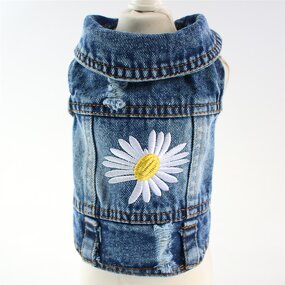 Dog Denim Vest Manufacturer - Luxury Classic with Daisy Embroidery