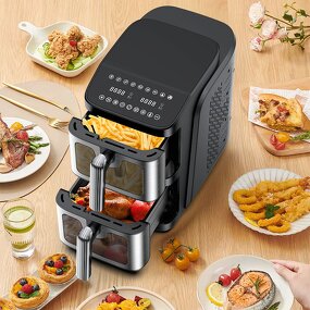 Air Fryer Manufacturer - OEM Electric Luxury 10 L Square Digital LCD Display Stainless Steel with Dual Basket