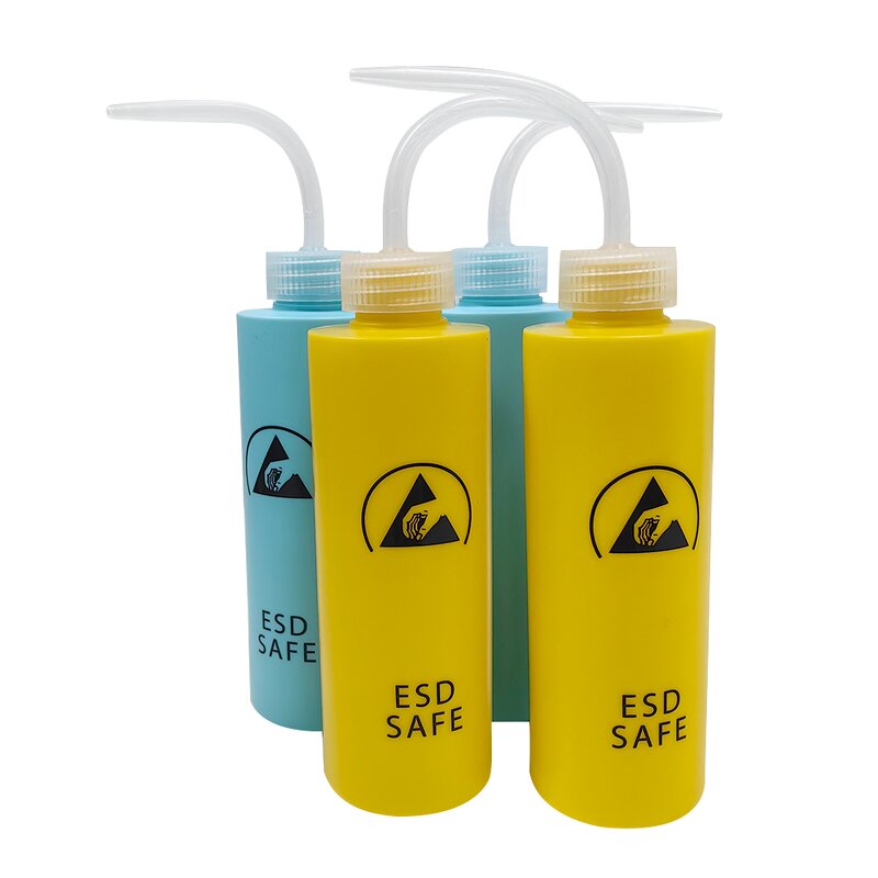 ESD Antistatic Wash Bottle Manufacturer - Curved Mouth Plastic Squeeze Alcohol Dispenser for ESD Area