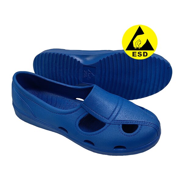 ESD Safety Sandals Manufacturer - Blue Durable SPU Material Four Holes for Cleanroom