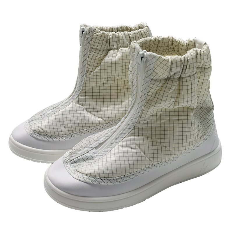 Antistatic PU Dust Boots Manufacturer - White Gird ESD Fabric Short Boots for Cleanroom
