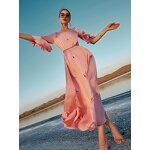 Dress Manufacturer - New Style Peach pink Handmade Diamond Connecting Belt Lotus Leaf Border