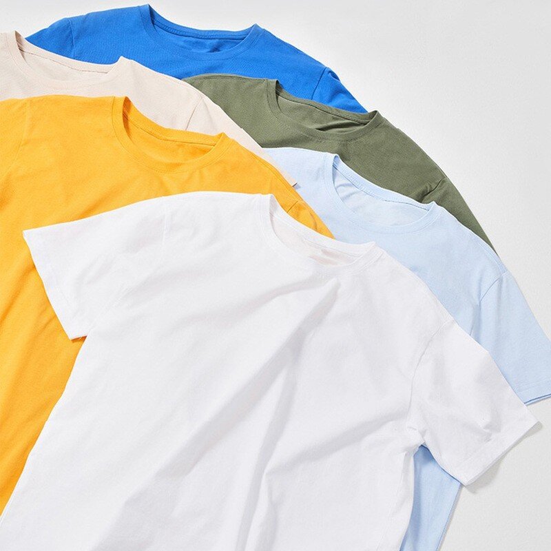 T-Shirt Manufacturer - 180g Combed Cotton Trendy Men's Casual Loose Short Sleeve Solid Color