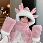 Winter Plush Bib Cap Manufacturer - Sweet Cute Rabbit Ears Warm Scarf Gloves Set