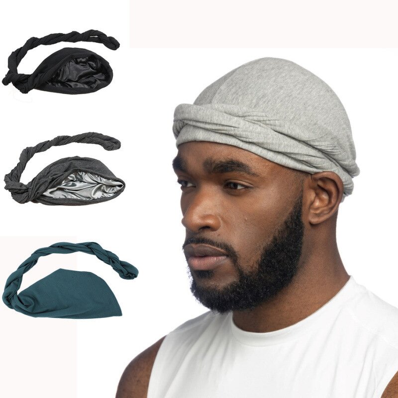 Halo Turban Durag Manufacturer - for Men Satin Silk Lined Elastic Head Wrap 60cm