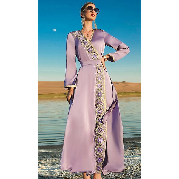 Dress Manufacturer - Fog Purple New Heavy Workmanship Drilling Palace Wind Dubai Travel