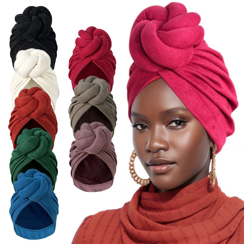 Turban Cap Manufacturer - Plain Solid Color Knotted Soft Hair Cover for African Women