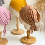 Inner Hijab Manufacturer - Fancy Solid Color Modal Cotton Strap Bottoming Cap Freely Adjustable