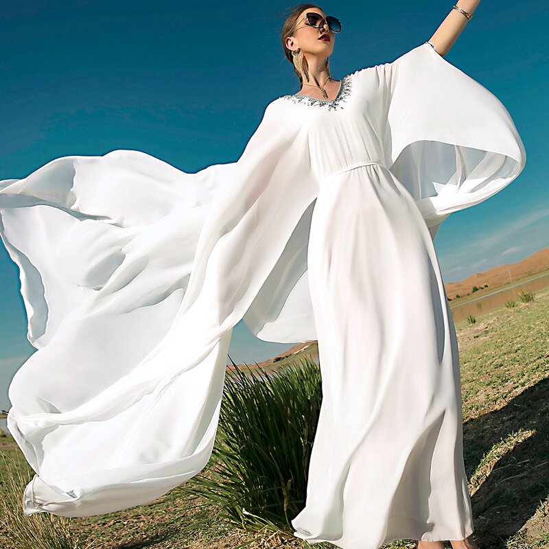 Abaya Women Dress Manufacturer - Elegant White Solid Color Glory Simple Fashion Wedding