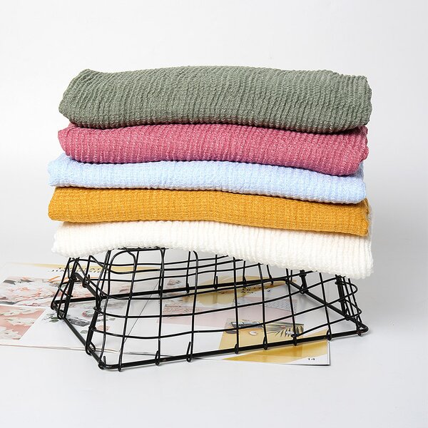 Muslim Woman Hijab Manufacturer - Wholesale Plain Color Linen Cotton Long Scarf Head Wrap Wrinkle
