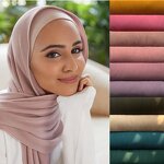 Islamic Headscarf Manufacturer - Fashion Solid Color Pearl Chiffon Muslim Wrinkle Hijab Shawl