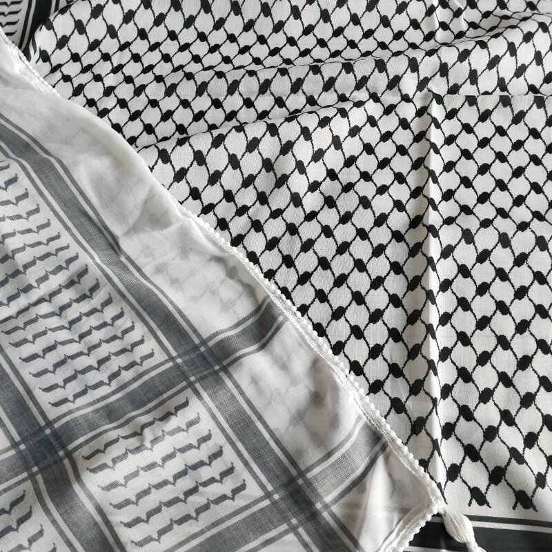 Men Shemagh Keffiyeh Scarf Manufacturer - Arab Palestine Black on White Kufiya Arafat Cotton