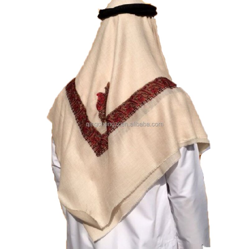 Men's Headscarf Manufacturer - Boutique Cashmere Meeting Clothes Beige Embroidered Yemeni Shemagh