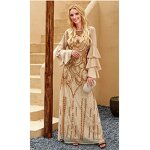 Embroidered Robe Dress Manufacturer - Ins Gold Multi-layer Lotus Leaf Sleeve Positioning Sequin