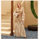 Embroidered Robe Dress Manufacturer - Ins Gold Multi-layer Lotus Leaf Sleeve Positioning Sequin