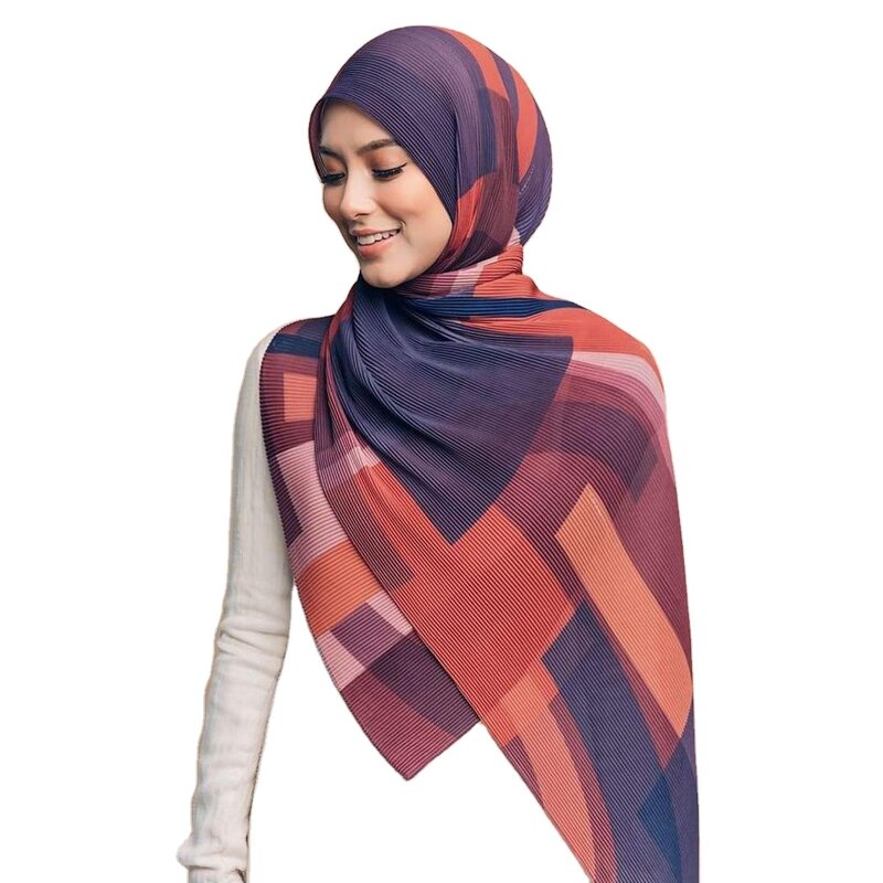 Ladies Shawl Manufacturer - Fashion Soft Printed Wrinkle Bubble Chiffon Muslim Headscarf 180x90cm