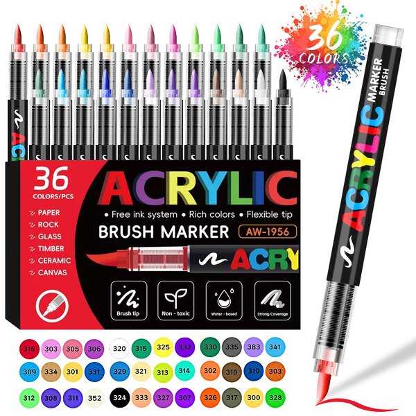 Acrylic Paint Art Markers Set Manufacturer - 12/24/48/72/100/120 Colors Waterproof with Bright Colors Soft Tips