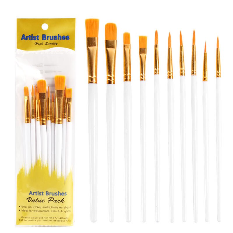 Nylon Paint Brushes Sets Manufacturer - Ready to Ship 10 Piece with Wood Handles