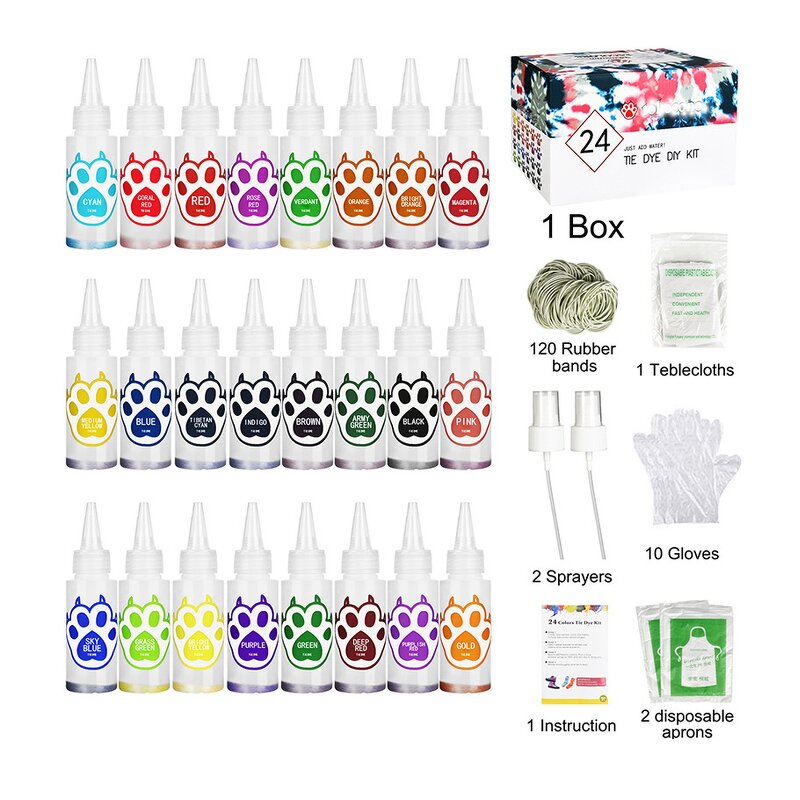 Fabric Tie Dye Kits Manufacturer - Colorful 24-Piece Hot Summer One Step Permanent Powder for T-Shirt Dyeing