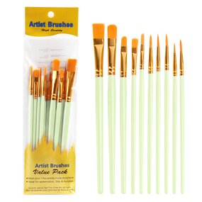 Paint Brush Set Manufacturer - Ready to Ship 10-Pack with Wood Handle Colorful Barrel Nylon Material