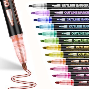 Outline Markers Manufacturer - Art Painting Set Stationery Kits Double Lines Glitter 12 Colors Non-Toxic PET Material