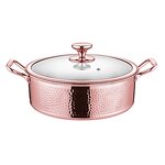 Chafing Dish Manufacturer - Rose Gold 304 Stainless Steel Hammer Pattern Hot Pot Induction Cooker With Glass Lid