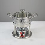 Commercial Hot Pot Set Manufacturer - Single Small Food Heater Stainless Steel Mini Three-piece Cooking Pot With Glass Cover