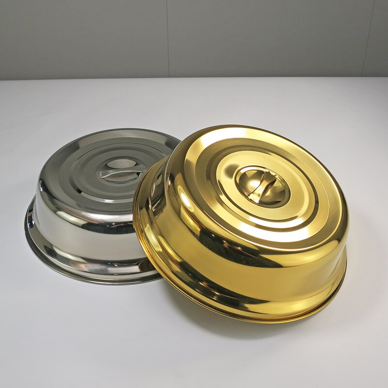 Lid Covers Manufacturer - Golden Stainless Steel Metal Iron Plate Burning Lid Steak Pan Thick Round with Handle