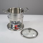 Commercial Hot Pot Set Manufacturer - Single Small Food Heater Stainless Steel Mini Three-piece Cooking Pot With Glass Cover