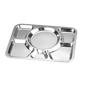 Fast Food Tray Manufacturer - Stainless Steel Rectangle Restaurant Dining Plate 6 Compartment Divided Dinner Plate