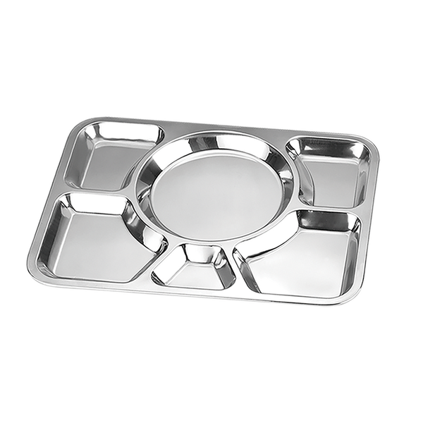 Fast Food Tray Manufacturer - Stainless Steel Rectangle Restaurant Dining Plate 6 Compartment Divided Dinner Plate