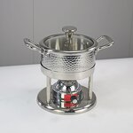 Commercial Hot Pot Set Manufacturer - Single Small Food Heater Stainless Steel Mini Three-piece Cooking Pot With Glass Cover
