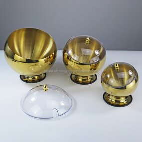 Serving Bowl Manufacturer - Golden Hot Pot Restaurant Slanted Seasoning Jar Sauce Fruit Salad Bowls Set Stainless Steel