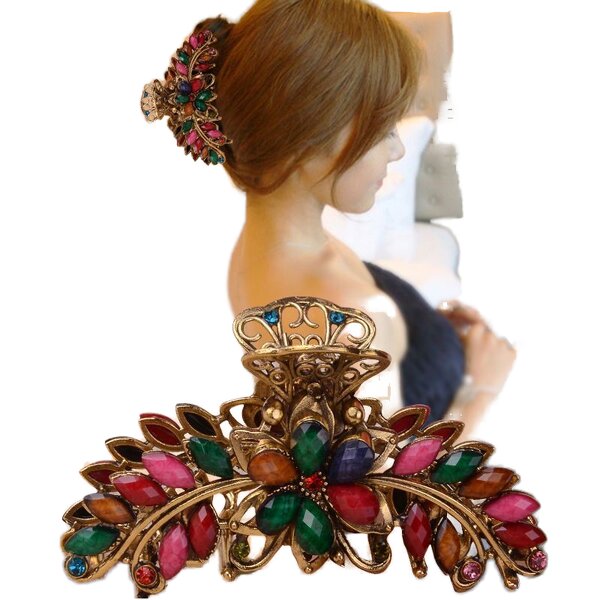 Hair Claws Manufacturer - Elegant Women's Large Size Alloy Crystal Inlay Resin Non-Slip Fashion Ribbon for Girls