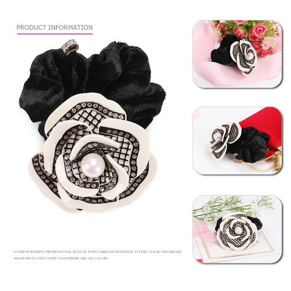 Elastic Hair Bands Manufacturer - France Style Classic Camellia Cellulose Acetate Rhinestone Hair Rope for Women