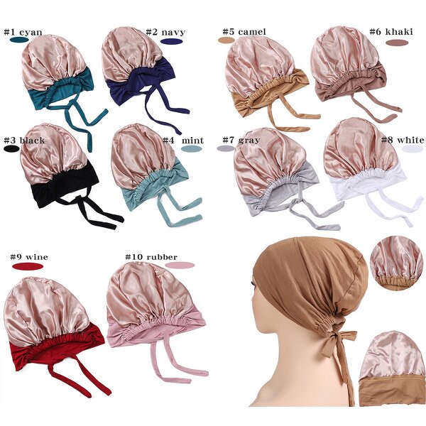 Muslim Hat Manufacturer - Hot Selling New Modal Satin Lining Elastic Tie Bottom Tie Rope Cover Head Solid Color Scarf Adjustable