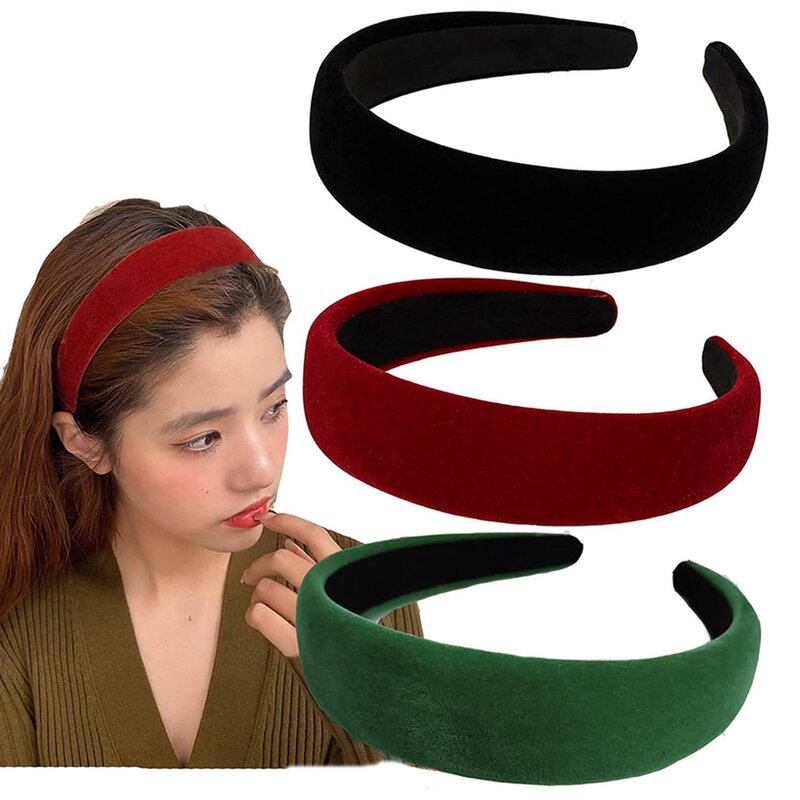 Hair Hoop Manufacturer - Korean Black Red Velvet Padded Anti-slip Graceful Retro Style
