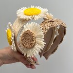 Sunflower Headband Manufacturer - Pastoral Style Flower Handmade Braided Solid Color Wide Hair Ribbons