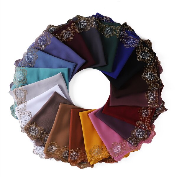Square Scarf Manufacturer - Wholesale Muslim Hijab 90*90cm Malaysia Style Pearl Chiffon Solid Colour Cut Flower Ironed Diamond