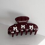 Hair Claw Clips Manufacturer - White Bow Elegant Cellulose Acetate Dark Red for Girls Women