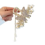 Hair Clip Manufacturer - Wholesale Large Fashionable Fairy Girl Flower Rhinestone Pearl Tassel Zinc Alloy Metal