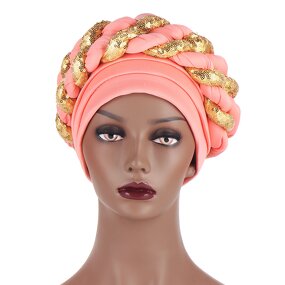 Turban Hat Manufacturer - 2021 New Muslim With Sequin Braid Bandanas for Women Female Headscarf African