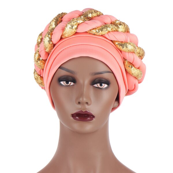 Turban Hat Manufacturer - 2021 New Muslim With Sequin Braid Bandanas for Women Female Headscarf African
